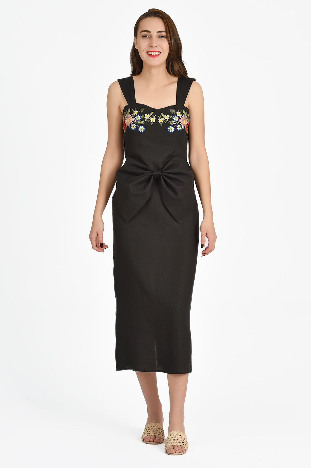 BLACK FLORAL BOW DRESS